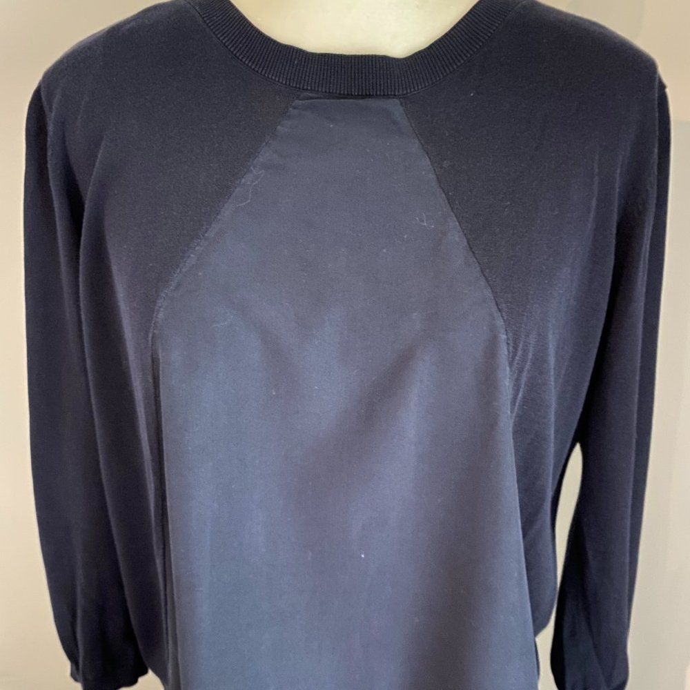 Cos Dark Blue Minimalist 3/4 Sleeve Knit & Woven Back Zipper Sheath Dress Sz. M